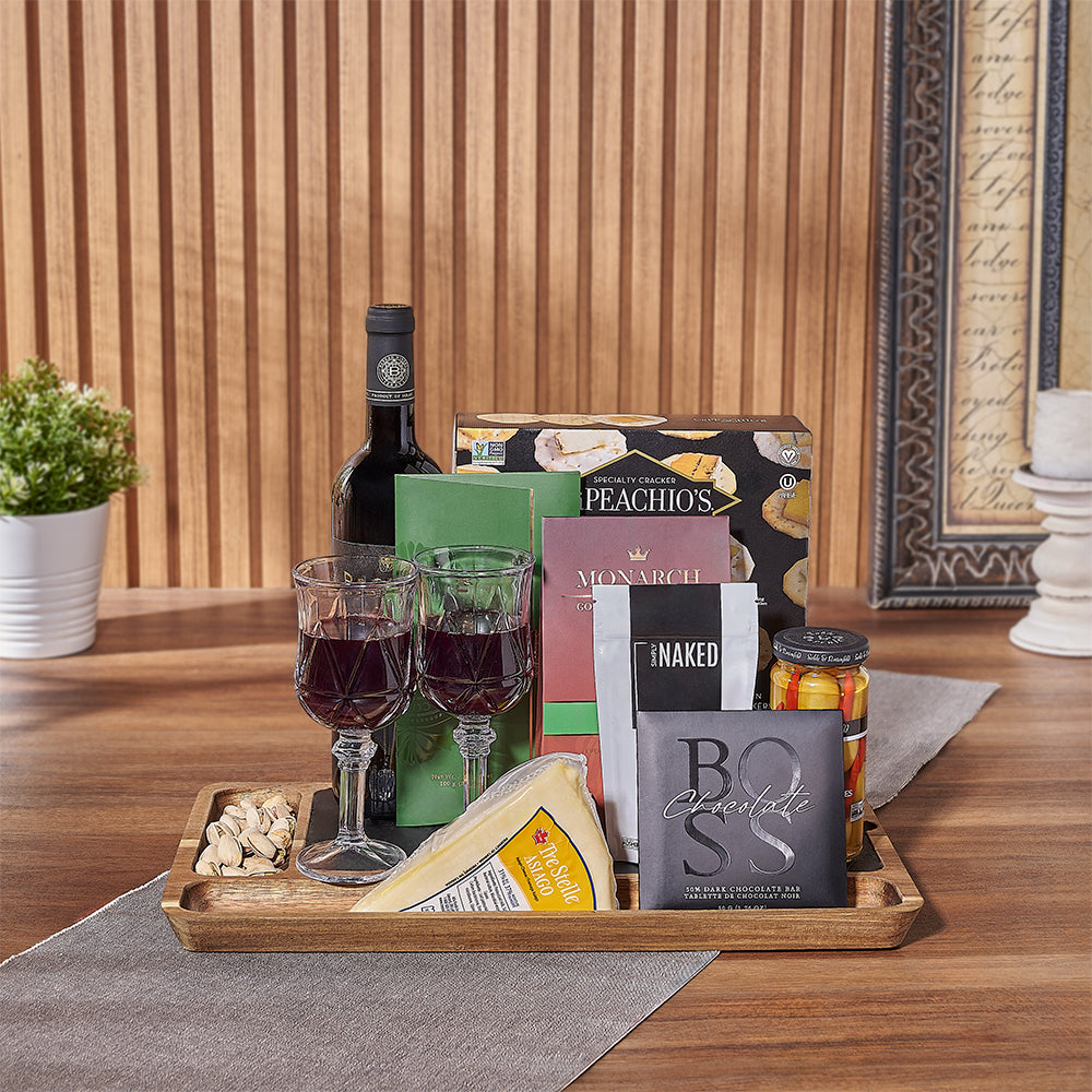 Kosher Wine Basket with Platter – how the gift is presented