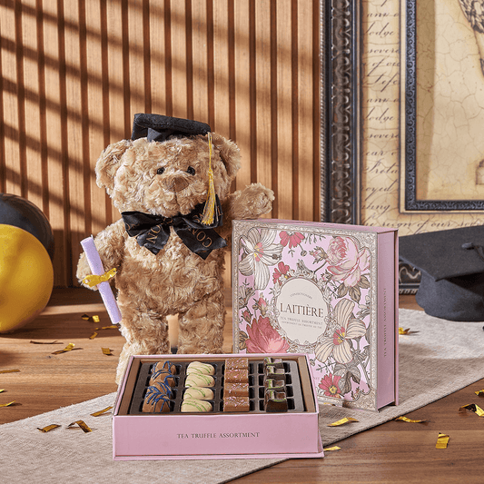 Indulgent Graduation Gift Set, graduation gift, graduation, chocolate gift, chocolate, plush gift, plush, New York City delivery