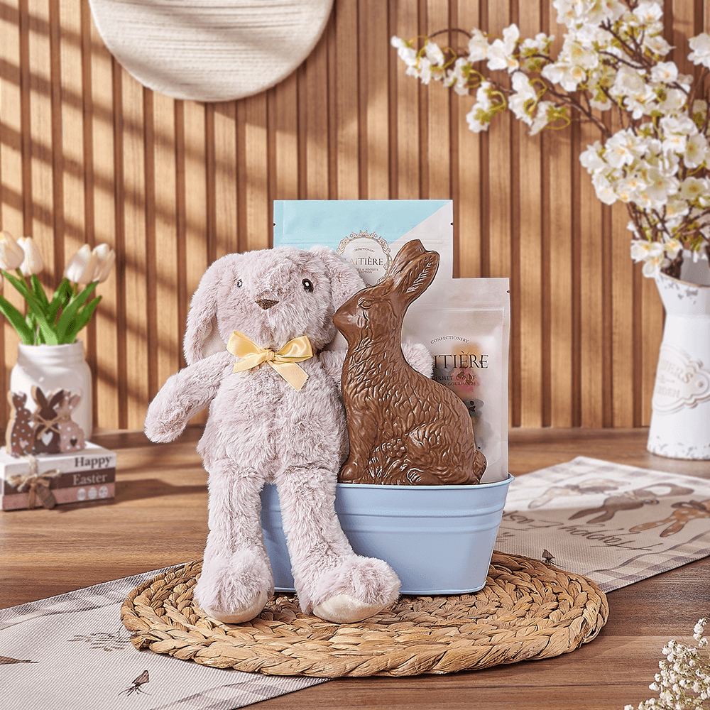 Blue Easter Bunny Gift Basket, chocolate gift, chocolate, easter gift, easter, New York City delivery