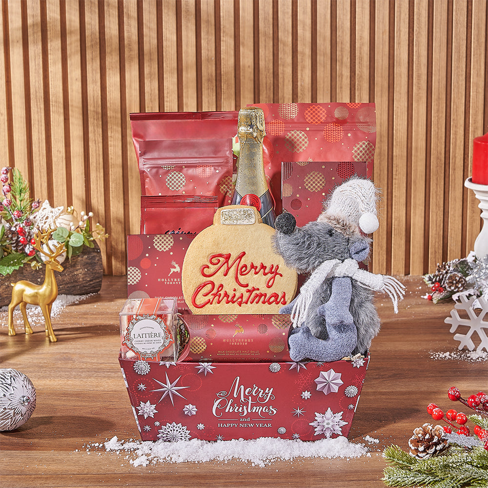 Holiday Sparkling Wine and Treats Tray – how the gift is presented