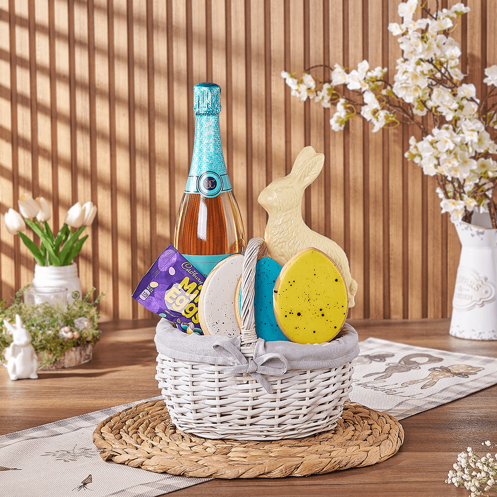 Champagne Easter Basket, easter gift, easter, champagne gift, champagne, sparkling wine gift, sparkling wine, chocolate gift, chocolate, New York City delivery
