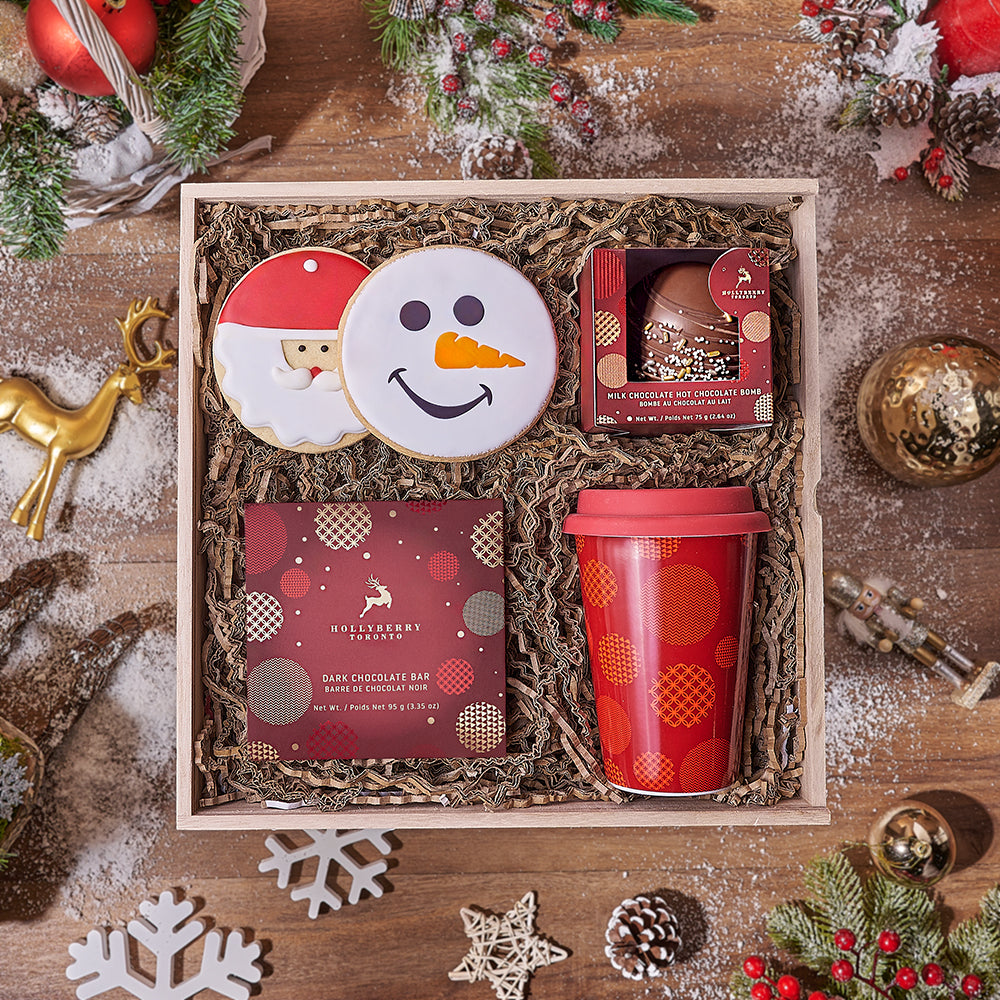 Festive Wine and Cookie Gift Box – how the gift is presented