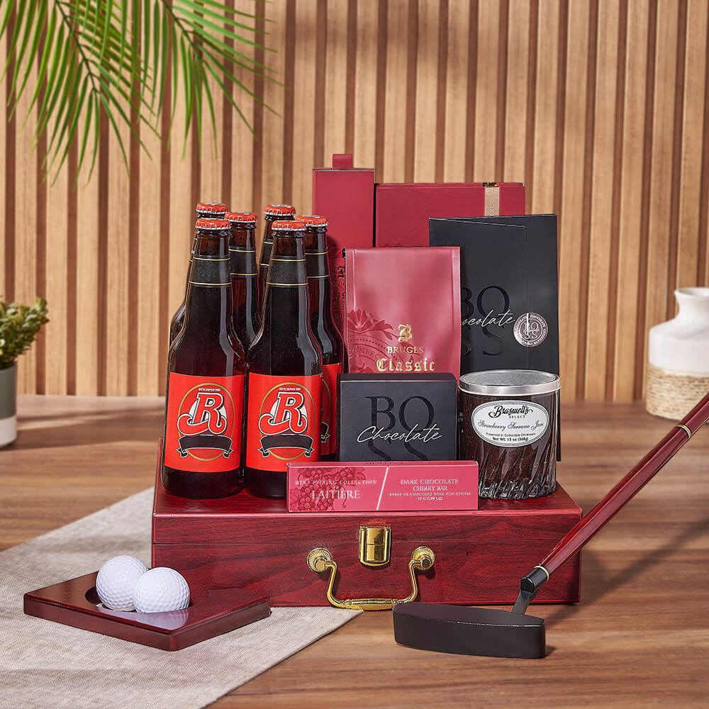 Beer Gift Basket and Putting Set – how the gift is presented
