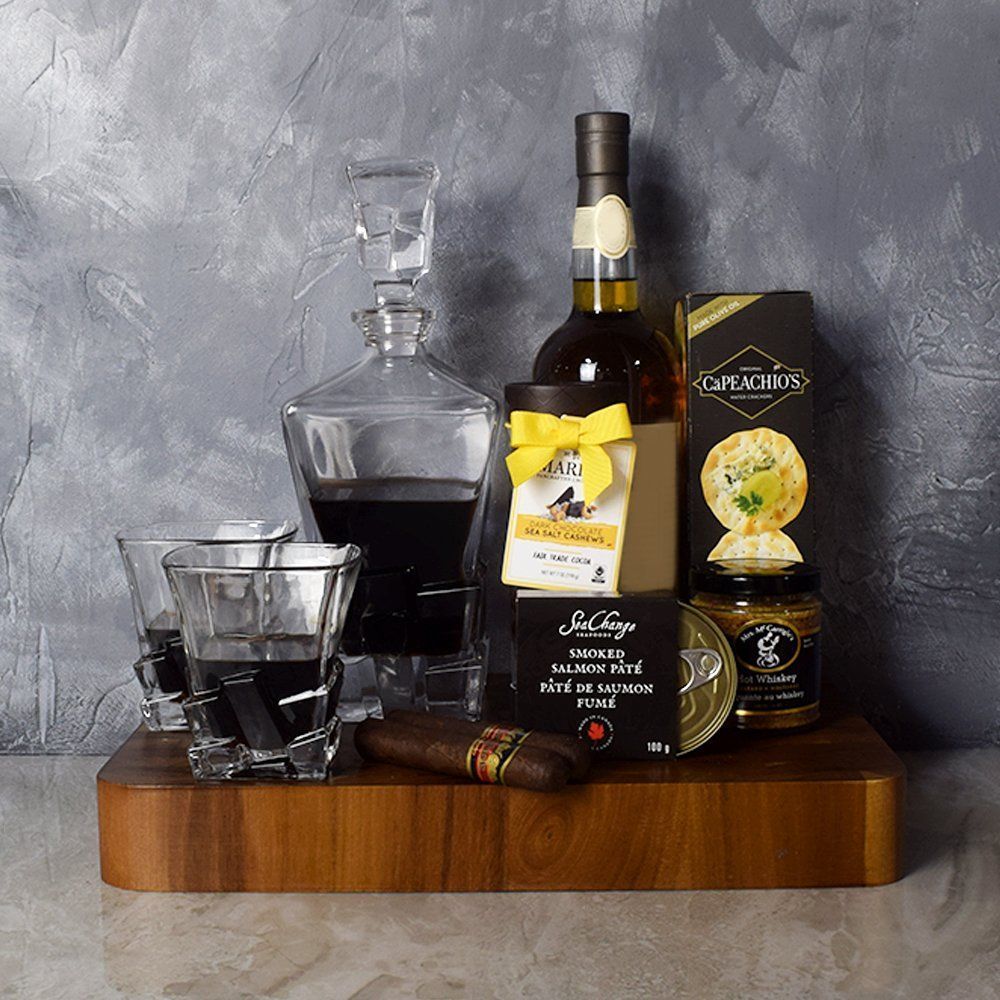 Deluxe Decanter Basket is a wonderful way to send someone your regards, courtesy from New York City Baskets - New York City Delivery