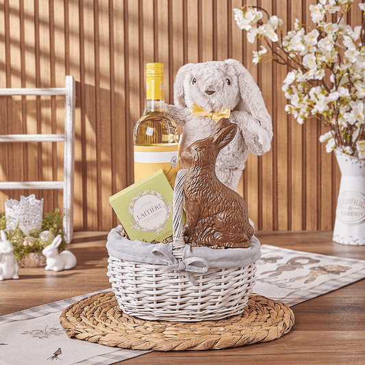 Easter Bunny Wine & Chocolate Basket, easter gift, easter, wine gift, wine, chocolate gift, chocolate, New York City delivery