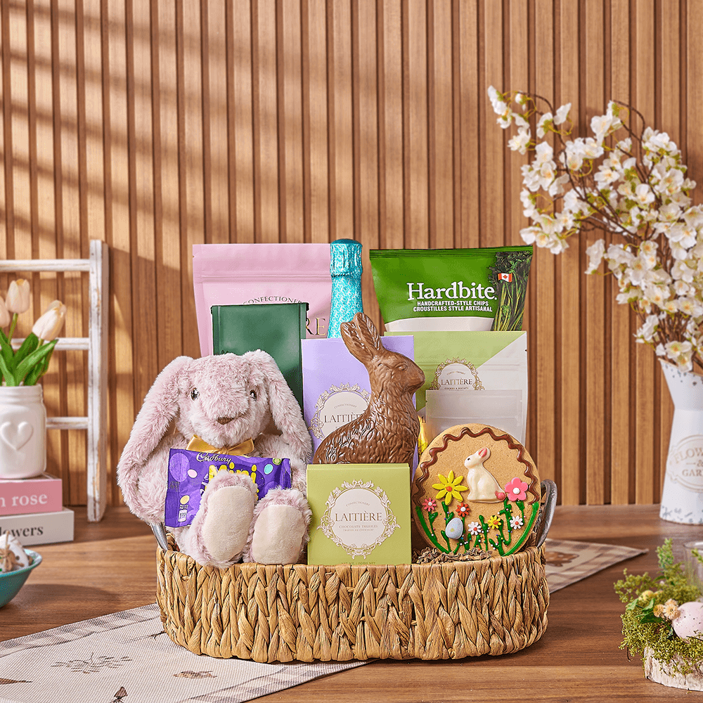 Easter Champagne & Snack Basket, easter gift, easter, sparkling wine gift, sparkling wine, champagne gift, champagne, chocolate gift, chocolate, New York City delivery