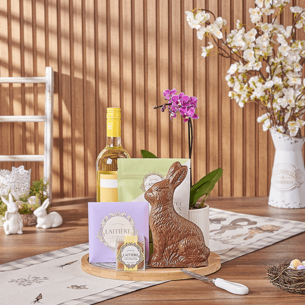 Easter Wine & Orchid Gift Board, wine gift, wine, easter gift, easter, orchid gift, orchid, plant gift, plant, New York City delivery