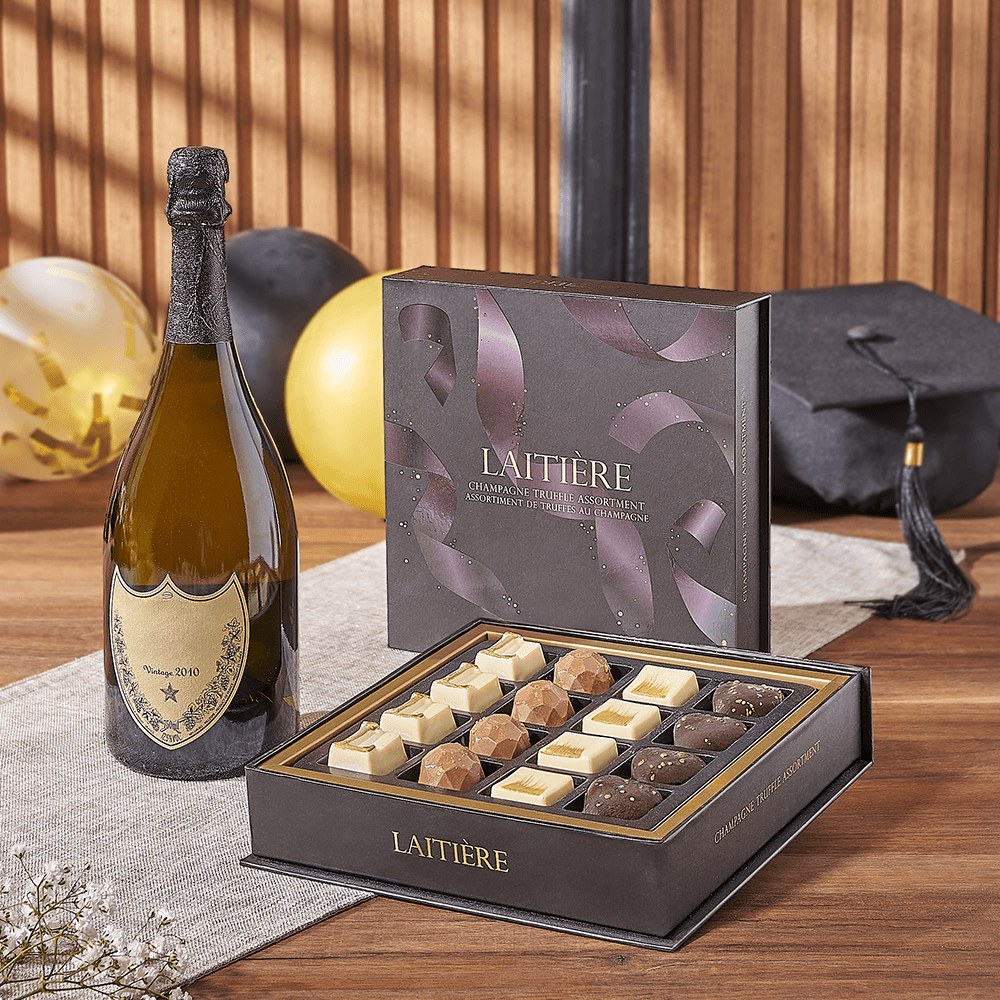 Graduation Champagne & Truffle Gift, graduation gift, graduation, champagne gift, champagne, sparkling wine gift, sparkling wine, chocolate gift, chocolate, New York City delivery