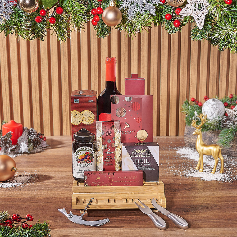 Holiday Wine & Cheese Snack Basket, wine gift, wine, chocolate gift, chocolate, christmas gift, christmas, New York City delivery