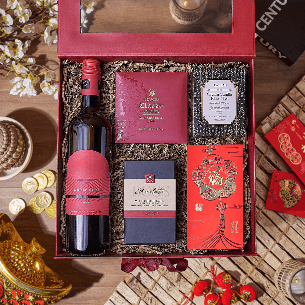 Lunar New Year Wine & Tea Box, wine gift, wine, chinese new year gift, chinese new year, lunar new year gift, lunar new year, New York City delivery