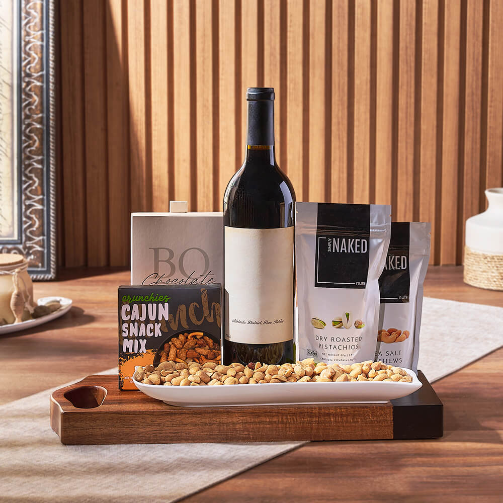 Wine and Truffle Snack Basket – how the gift is presented
