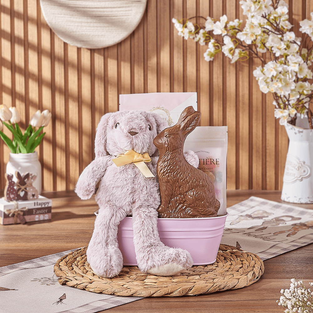 Pink Easter Bunny Gift Basket, chocolate gift, chocolate, easter gift, easter, New York City delivery
