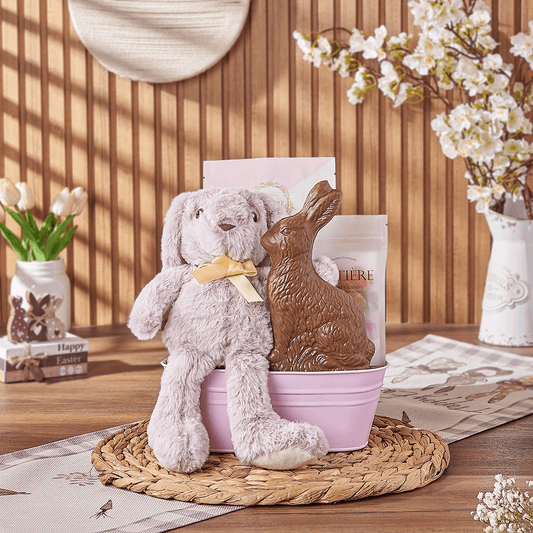 Pink Easter Bunny Gift Basket, chocolate gift, chocolate, easter gift, easter, New York City delivery