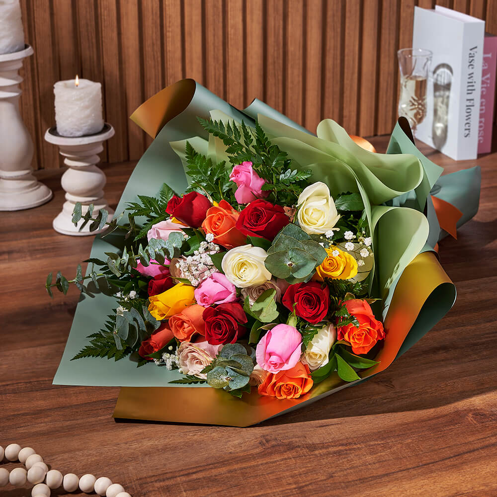 Premium Mixed Rose Bouquet with Baby's Breath and Designer Ribbon – how the gift is presented