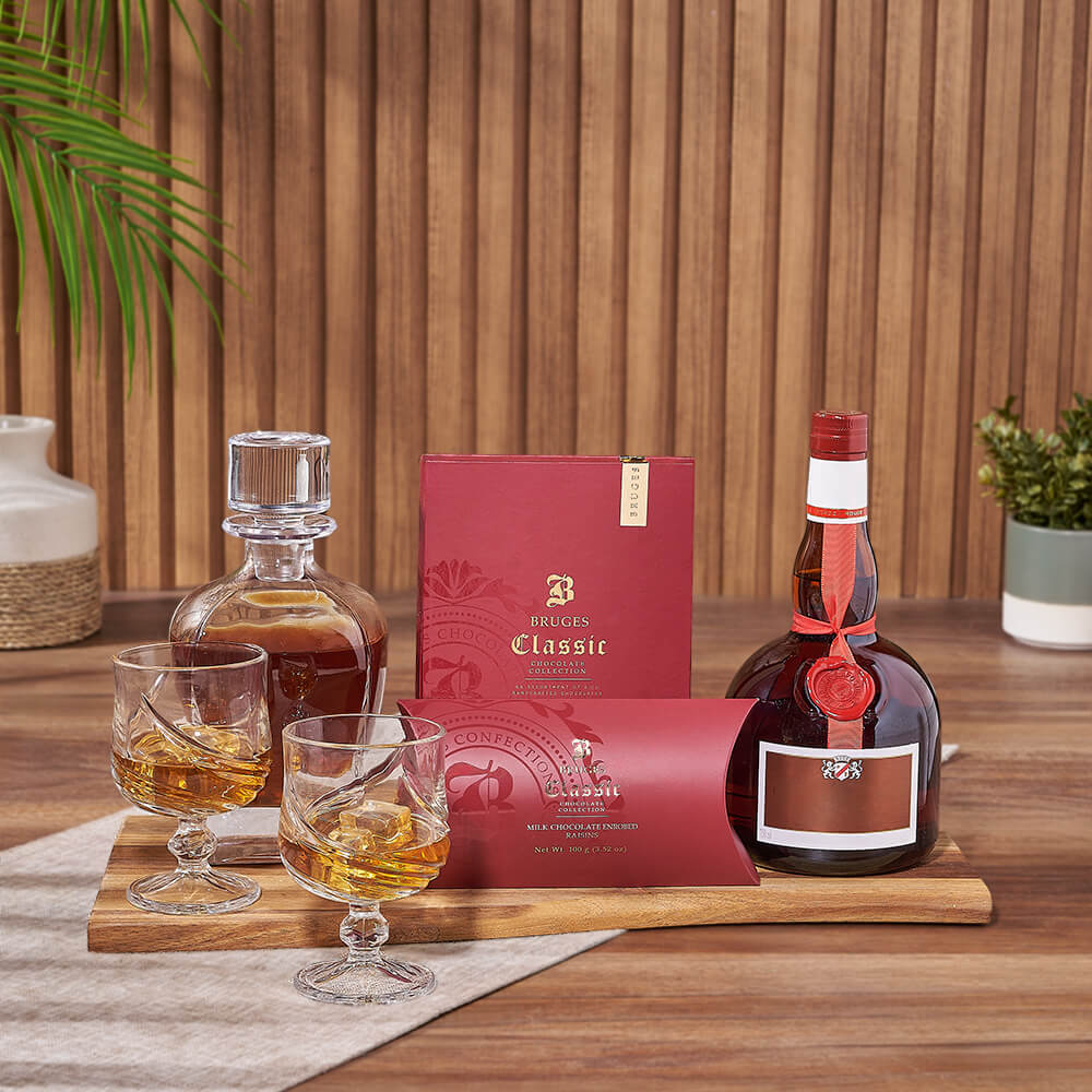 Liquor and Milk Chocolate Basket – how the gift is presented