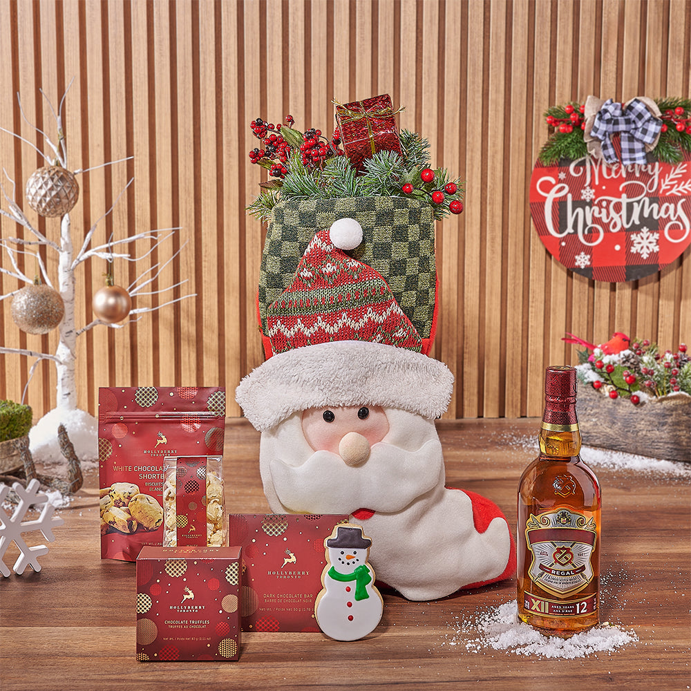 Santa Stocking & Liquor Gift Set, liquor gift, liquor, Christmas gift, Christmas, chocolate gift, chocolate, cookie gift, cookie, New York City delivery