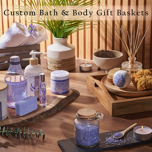 Custom Bath and Body Gift Baskets. Create a tailored gift filled with their favorite spa items, delicious treats, and optional bottles of wine or champagne - New York City Baskets 