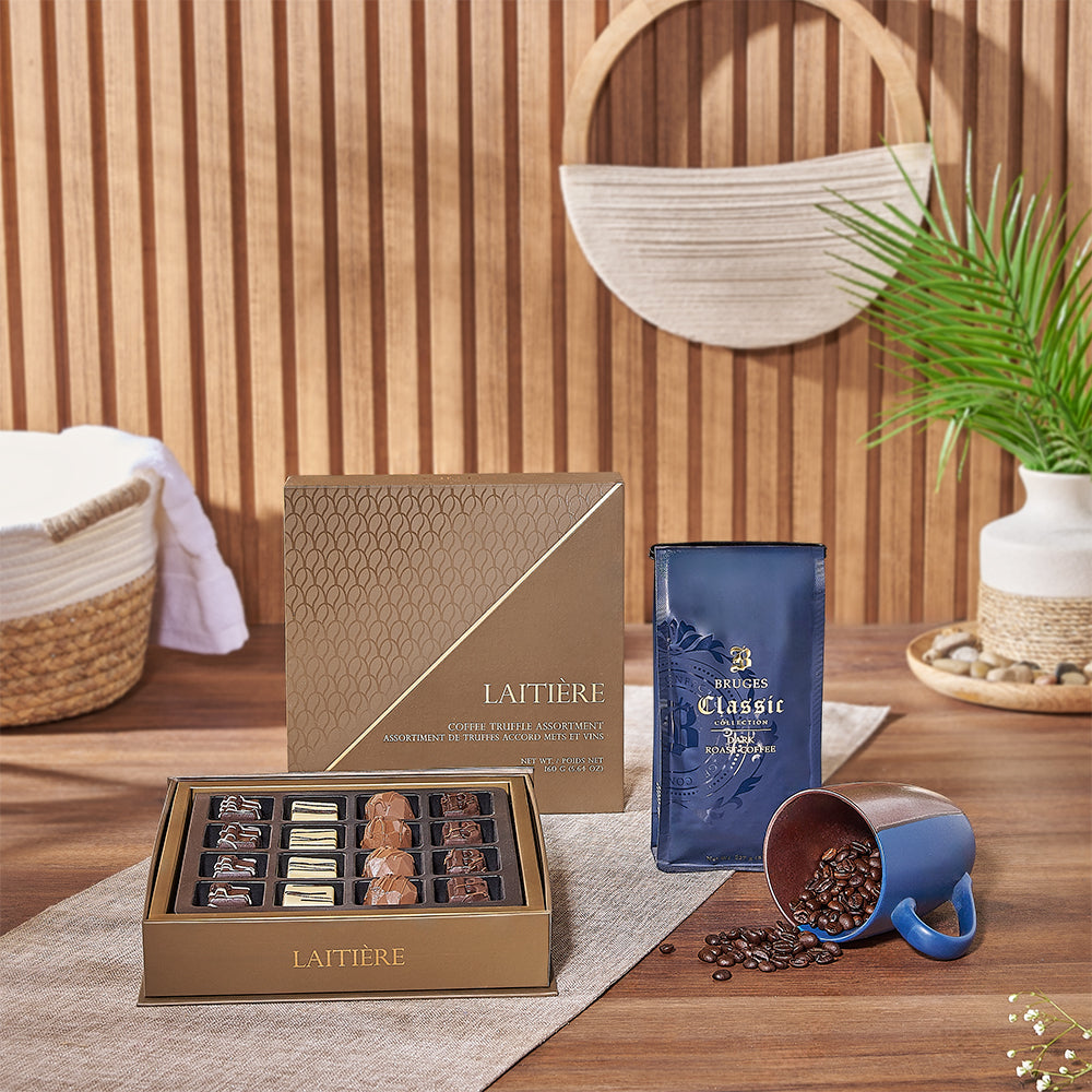 A wonderful way to treat someone special, the Rich Coffee & Truffle Gift Set from New York City Baskets to New York City delivery