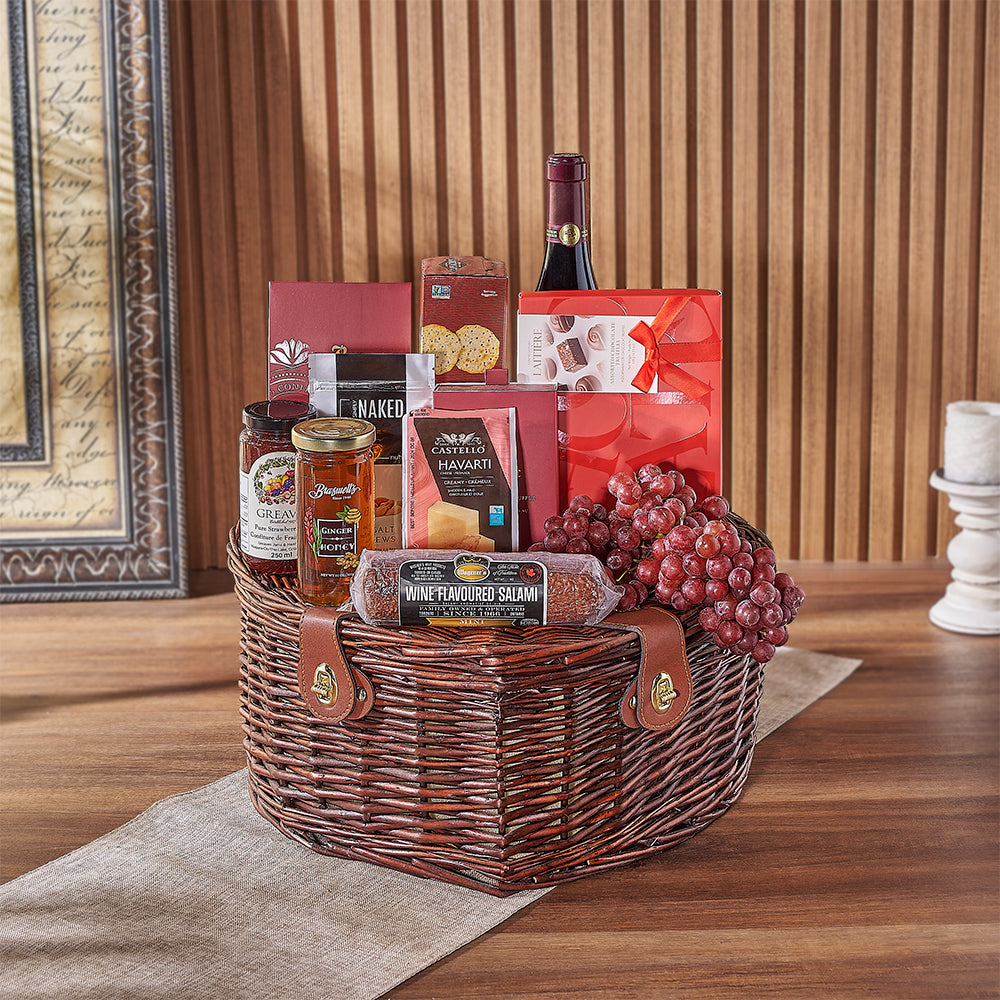 Send your sweetheart something they are sure to love with the Bountiful Snack Assortment Wine Gift Basket! Complete with gourmet snacks, wine, chocolates, and more, it's the perfect way to sweep your loved one off their feet, New York City delivery