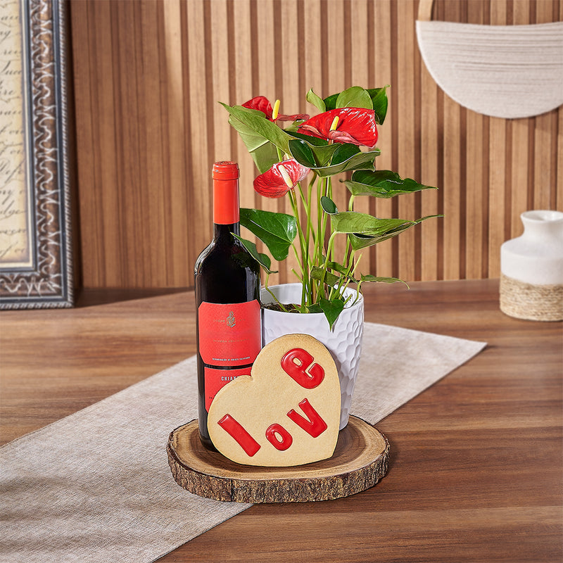 Raise a glass to romance with The Blooming Romance Wine Gift Set from New York City Baskets - New York City delivery