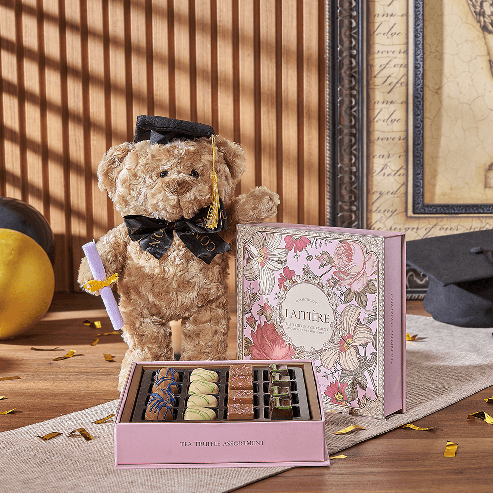 Celebrate the Graduate Bear &amp; Chocolate Gift, graduation gift, graduation, chocolate gift, chocolate, plush gift, plush, New York City delivery