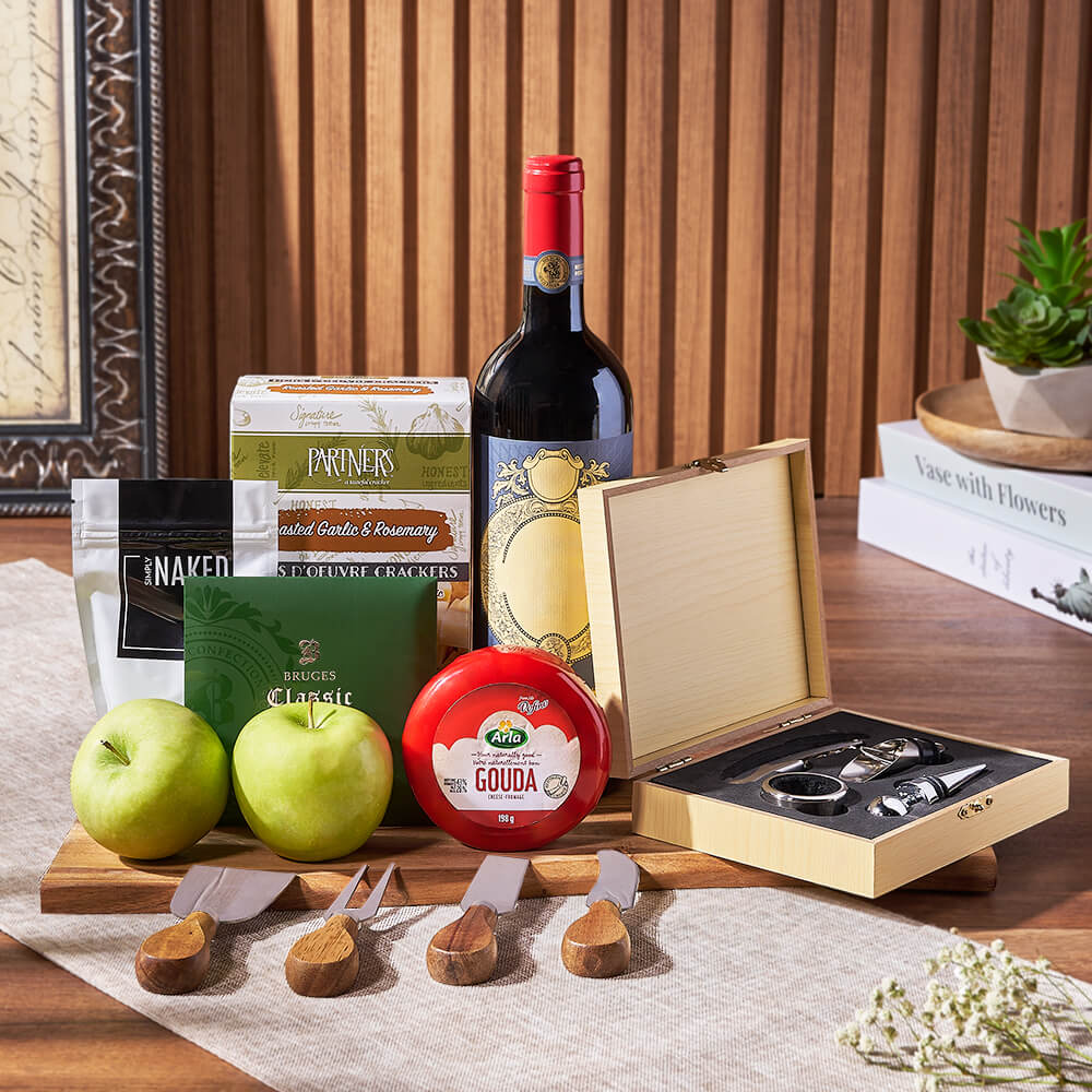 The Verdant Wine & Charcuterie Gift, wine gift, wine, cheese gift, cheese, fruit gift, fruit, New York City delivery