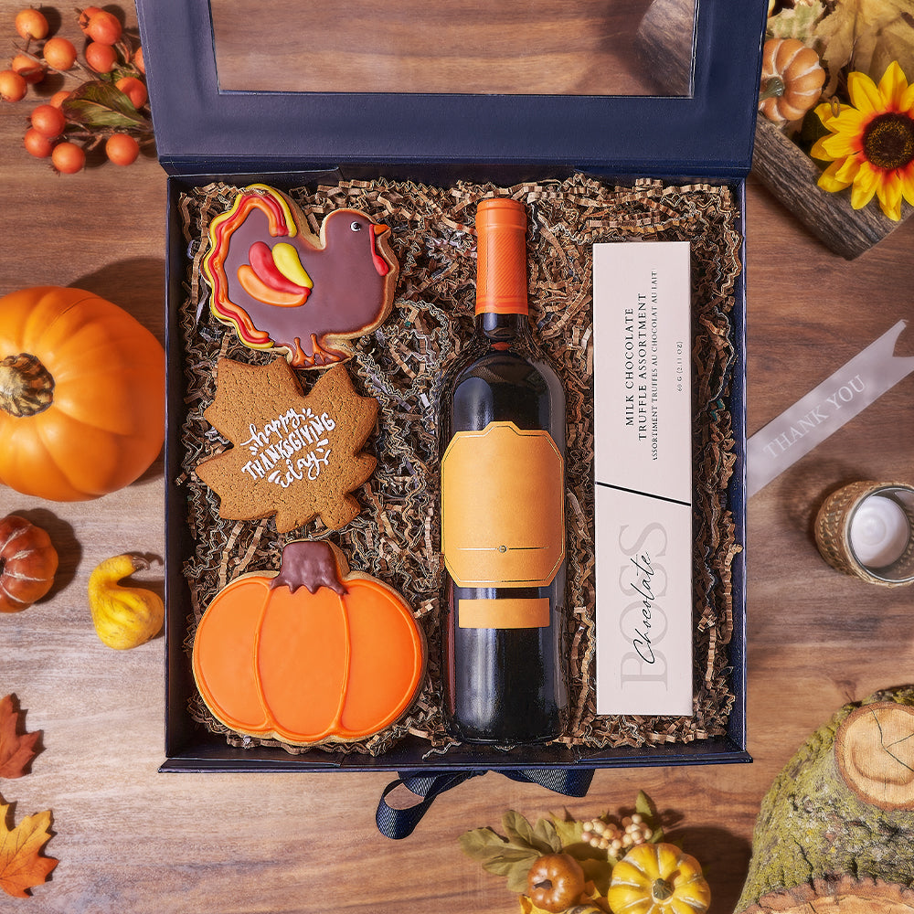 Autumn Grace Thanksgiving Wine &amp; Cookie Gift, thanksgiving gift, thanksgiving, wine gift, wine, chocolate gift, chocolate, New York delivery