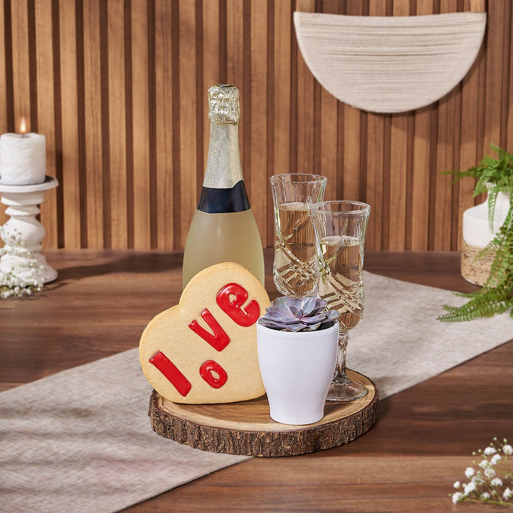 The Sweet Affection Champagne Gift Set, sparkling wine gift, sparkling wine, plant gift, plant, cookie gift, cookie, New York City delivery