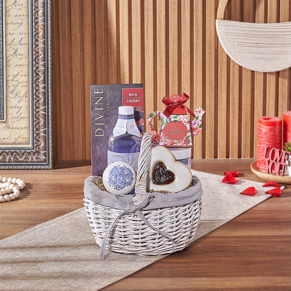 Beaconsfield Valentine's Day Gift Basket, chocolate gift, chocolate, spa gift, spa, tea gift, tea, New York City delivery