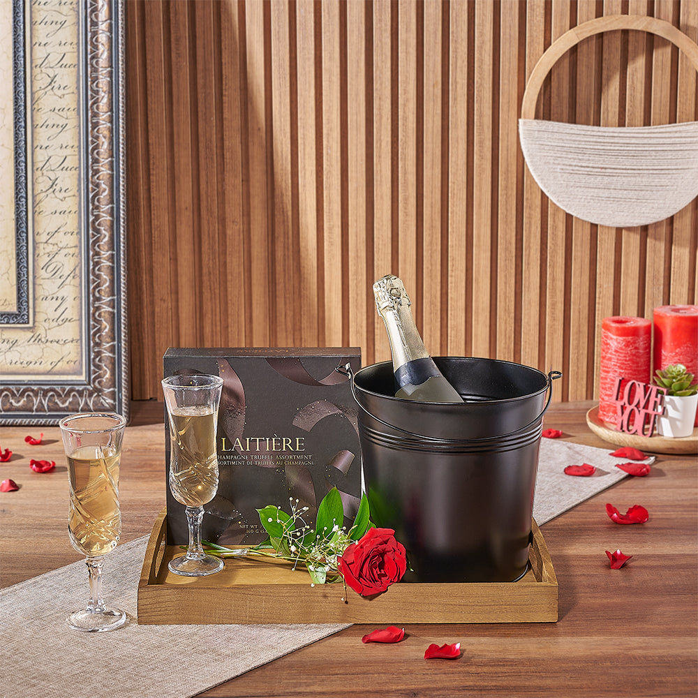 A Bubbly Valentine's Romance Gift Set, champagne gift, champagne, sparkling wine gift, sparkling wine, rose gift, rose, chocolate gift, chocolate, New York City delivery