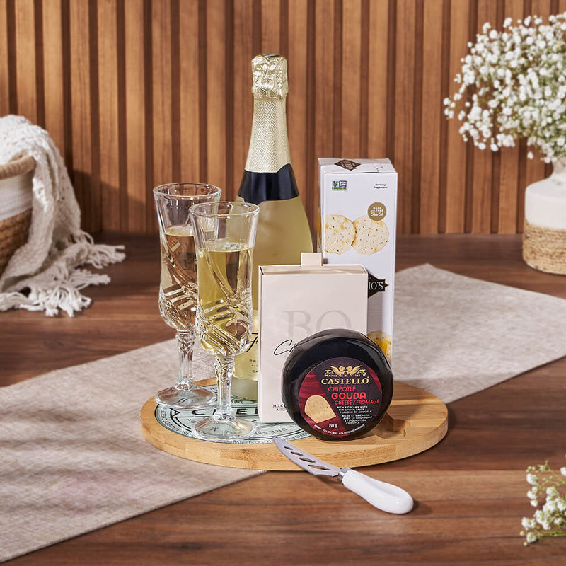 Champagne Bubbly Bites Gift Board, sparkling wine gift, sparkling wine, cheese gift, cheese, champagne gift, champagne, New York City delivery