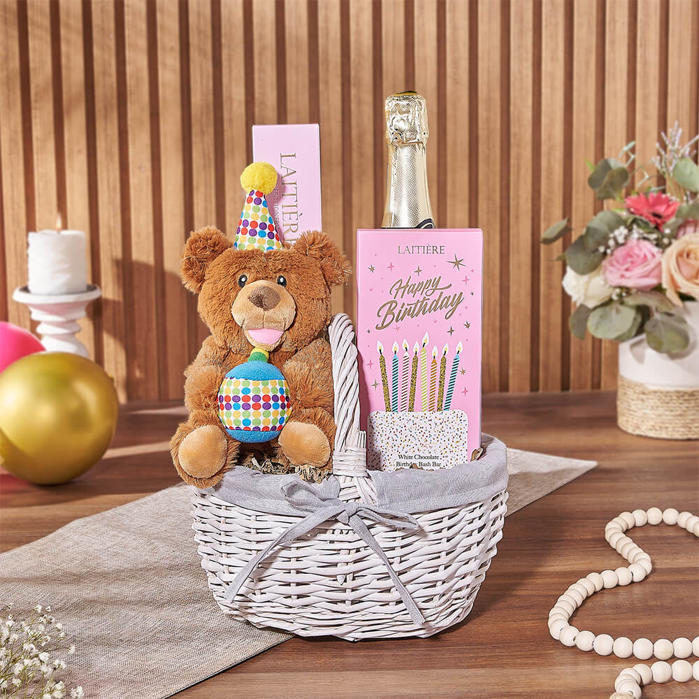 Bubbly & Cuddly Birthday Champagne Gift Basket, champagne gift, champagne, sparkling wine gift, sparkling wine, birthday gift, birthday, New York City delivery