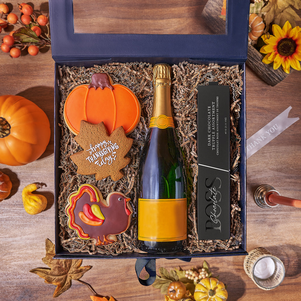 Bubbly Thanksgiving &amp; Festive Treats Gift Set, champagne gift, champagne, sparkling wine gift, sparkling wine, cookie gift, cookie, thanksgiving gift, thanksgiving, New York delivery
