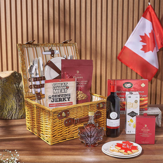 Canada Day Picnic Gift Basket, canada day gift, canada day, wine gift, wine, chocolate gift, chocolate, New York City delivery