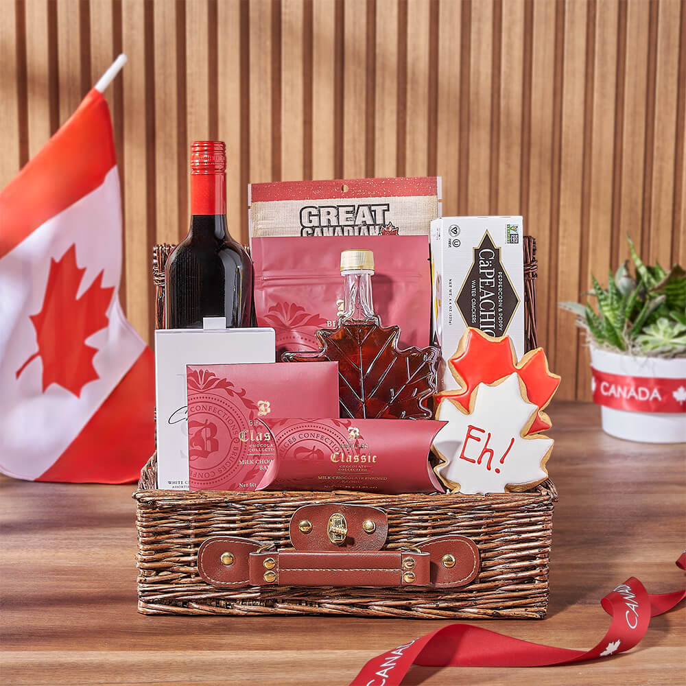 Canada Day Snack Basket, canada day gift, canada day, wine gift, wine, cookie gift, cookie, New York City delivery