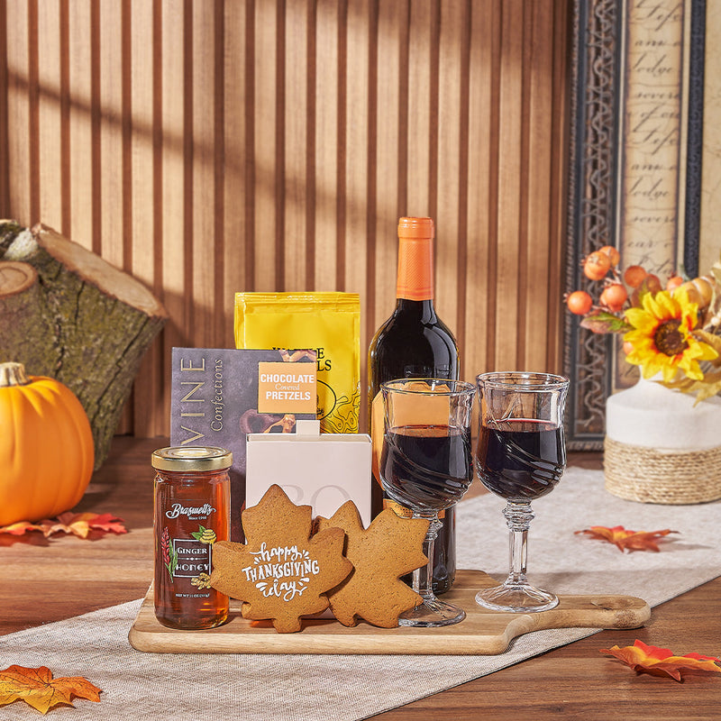 Celebratory Thanksgiving Wine & Treats Gift Set, thanksgiving gift, thanksgiving, wine gift, wine, cookie gift, cookie, New York delivery