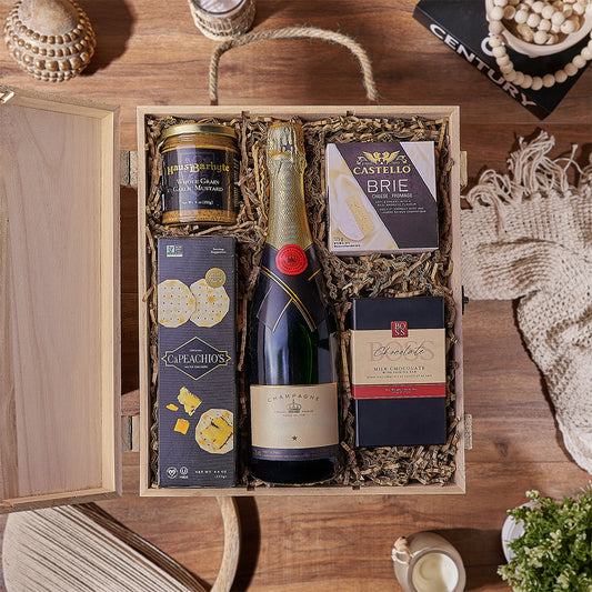 Champagne & Treat Gift Box, champagne gift, champagne, cheese gift, cheese, chocolate gift, chocolate, New York delivery