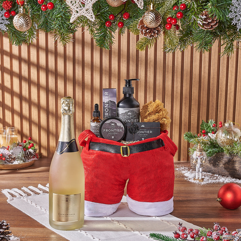 Santa’s Holiday Sparkle &amp; Grooming Essentials Gift, christmas gift, christmas, champagne gift, champagne, sparkling wine gift, sparkling wine, spa gift, spa, mens spa gift, mens spa, New York City delivery