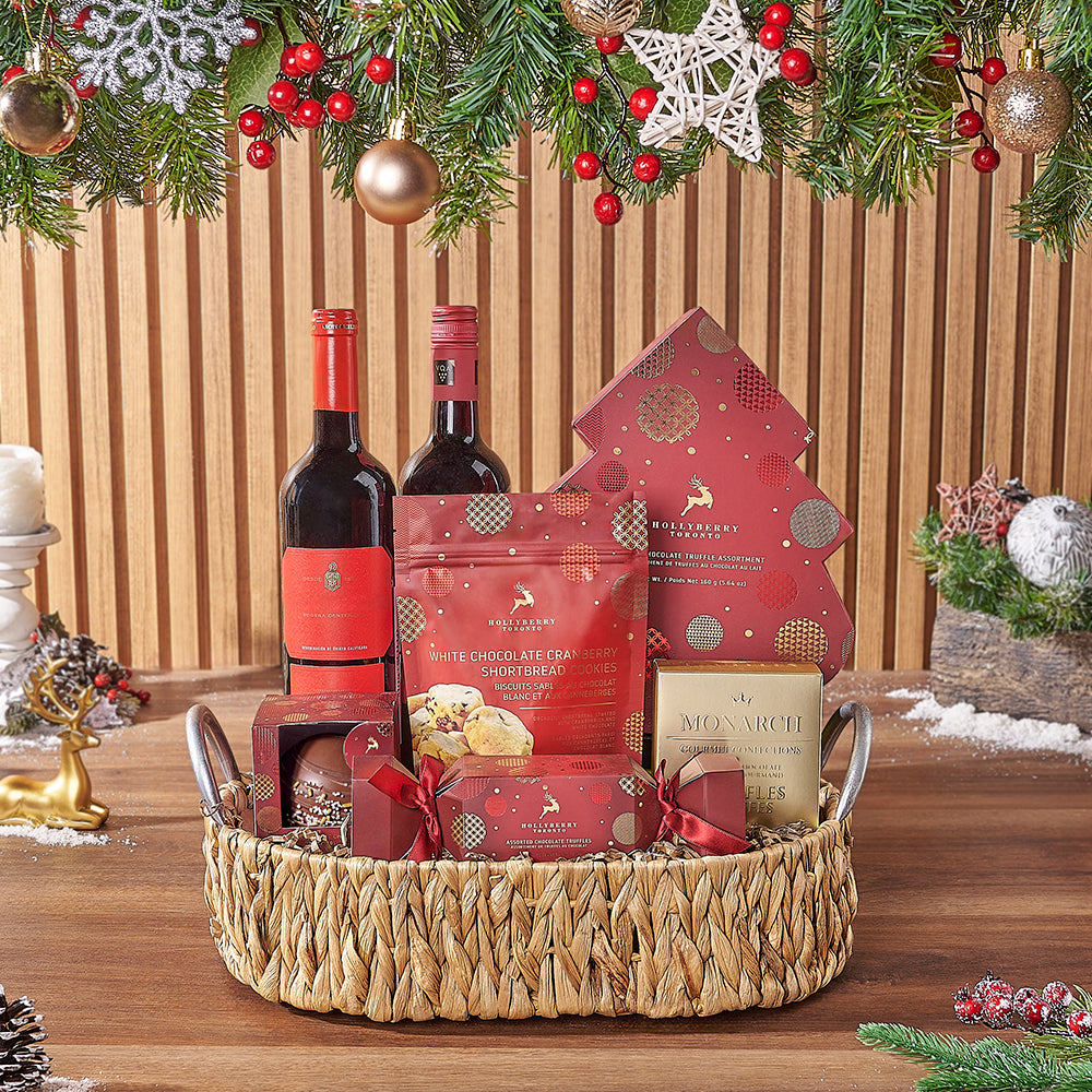 Sweet Noel Wine Gift Basket, wine gift, wine, chocolate gift, chocolate, Christmas gift, christmas, New York City delivery