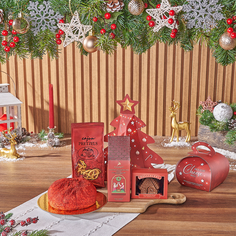 Festive Cheese Ball &amp; Treats Gift Basket, christmas gift, christmas, chocolate gift, chocolate, cheeseball gift, cheeseball, New York City delivery