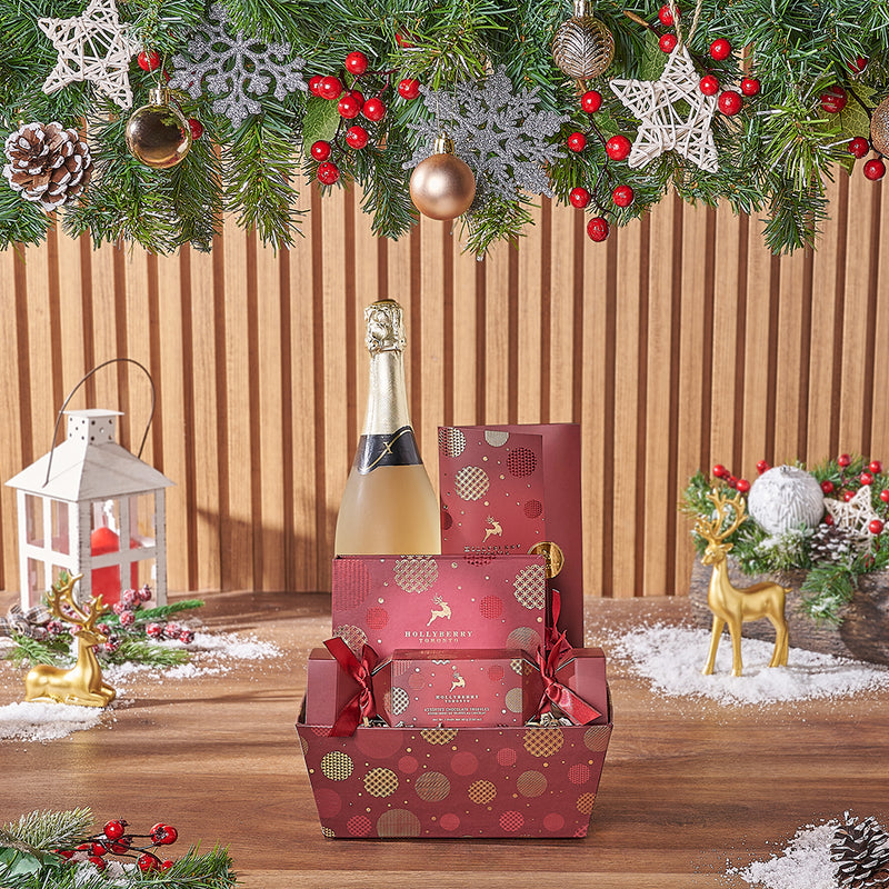 A Bubbly Christmas Treats Gift Basket, champagne gift, champagne, chocolate gift, chocolate, christmas gift, christmas, New York City delivery