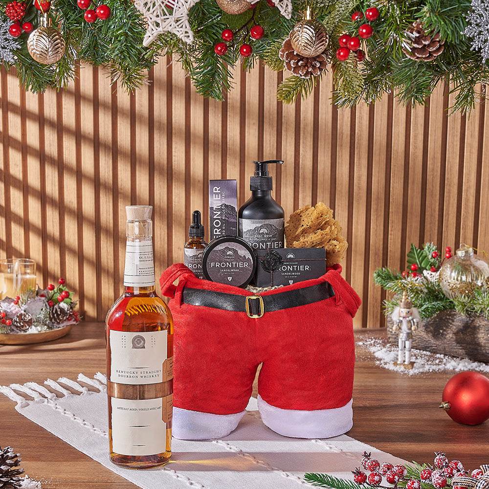 Santa’s Whiskey &amp; Grooming Gift Bag, liquor gift, liquor, spa gift, spa, Christmas gift, Christmas, men's spa gift, men's spa, New York City delivery