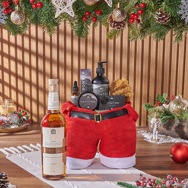 Santa’s Whiskey & Grooming Gift Bag, liquor gift, liquor, spa gift, spa, Christmas gift, Christmas, men's spa gift, men's spa, New York City delivery
