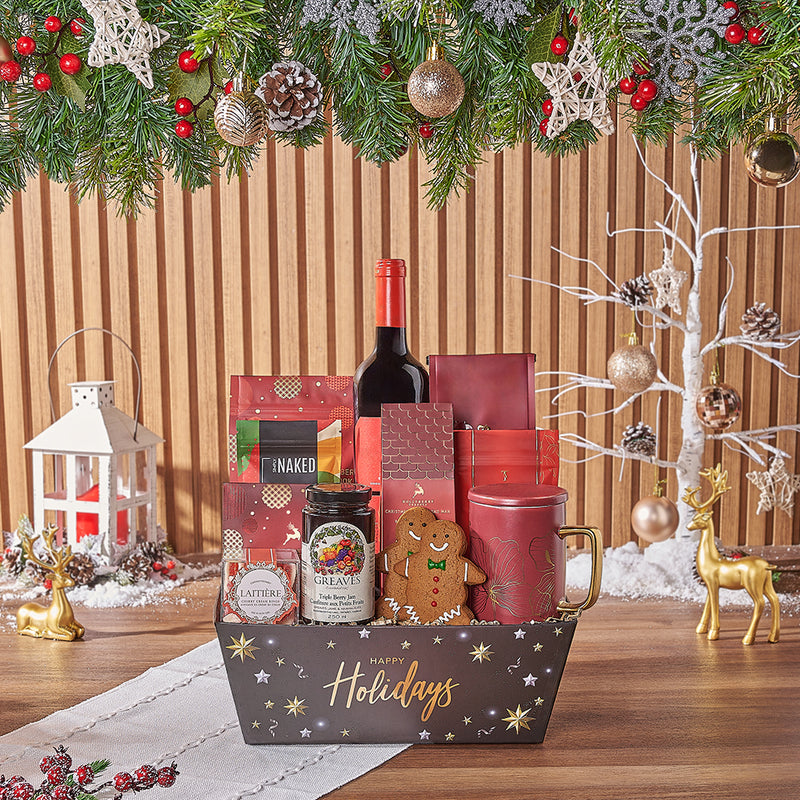 Christmas Splendor Wine & Treats Gift Tray, christmas gift, christmas, wine gift, wine, cookie gift, cookie, chocolate gift, chocolate, New York City Delivery