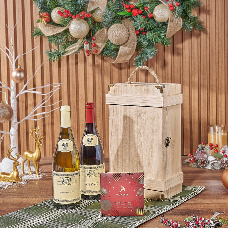 The Festive Wine Duo Gift Box, wine gift, wine, chocolate gift, chocolate, christmas gift, christmas, New York delivery