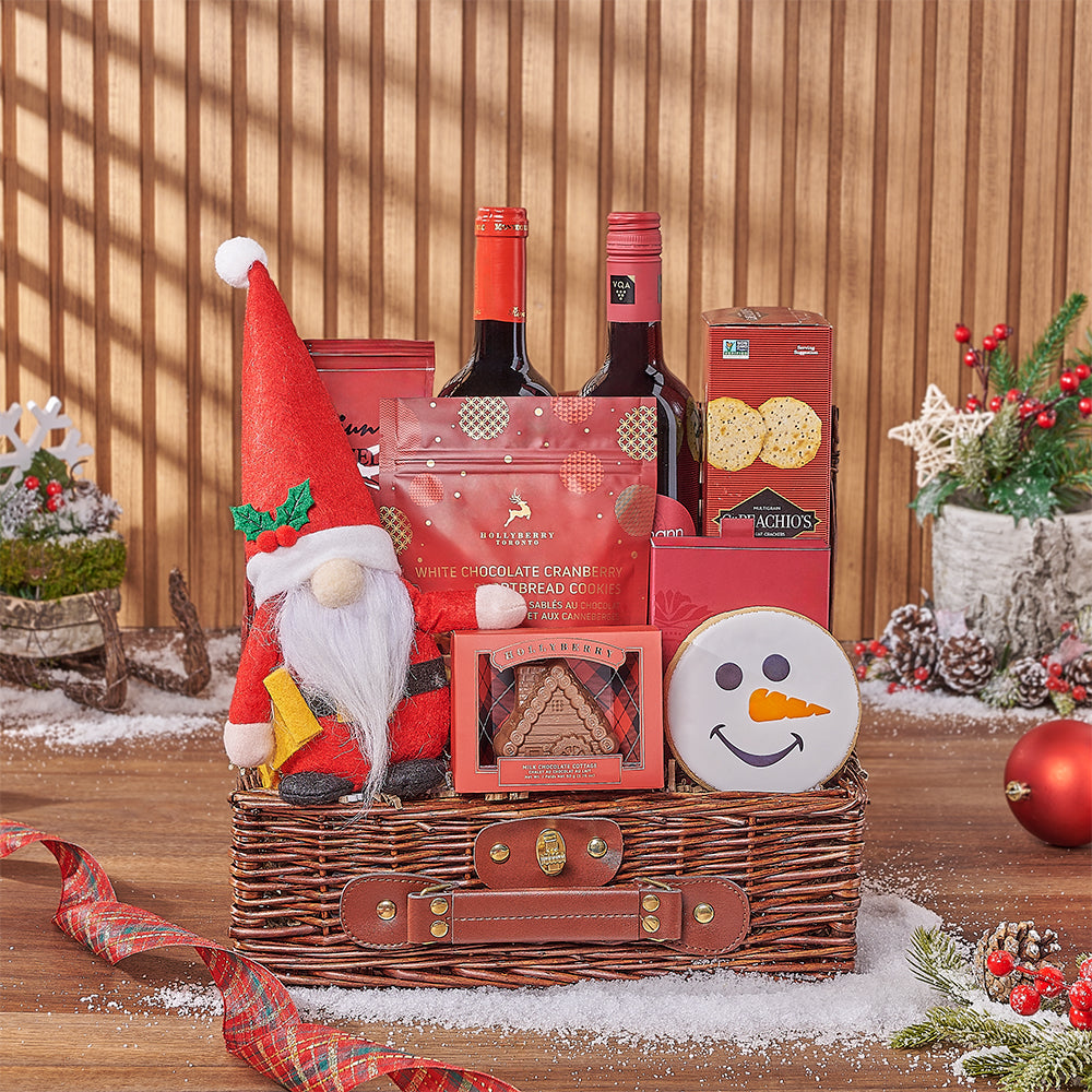Whimsy Christmas Wine & Treats Gift Basket, wine gift, wine, chocolate gift, chocolate, christmas gift, christmas, New York delivery