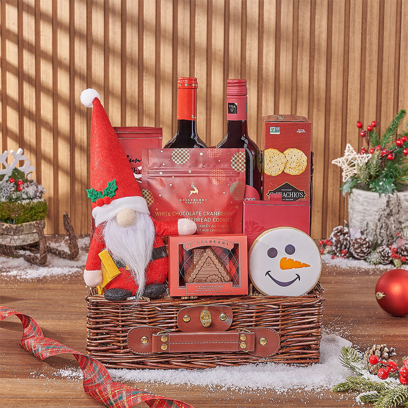Whimsy Christmas Wine & Treats Gift Basket, wine gift, wine, chocolate gift, chocolate, christmas gift, christmas, New York delivery