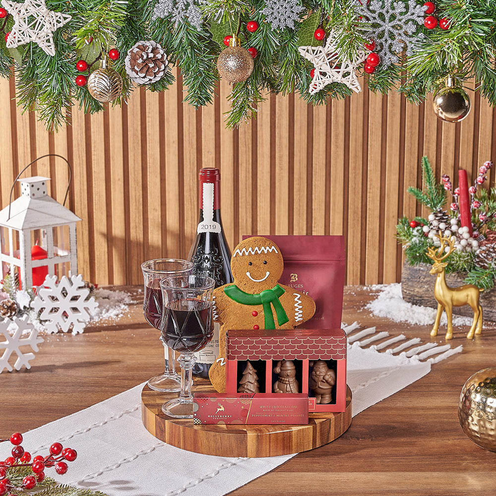 Festive Noel Wine &amp; Cookie Gift Basket, christmas gift, christmas, wine gift, wine, cookie gift, cookie, chocolate gift, chocolate, New York City delivery