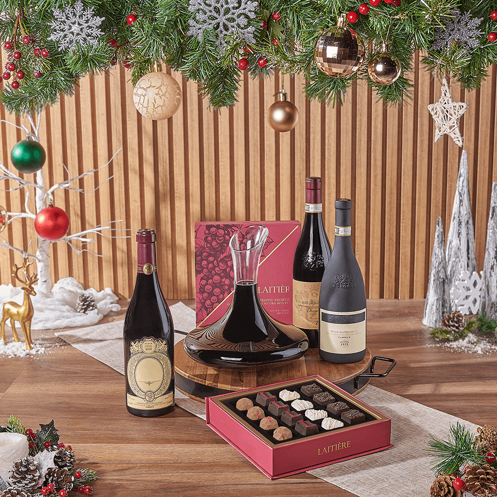 Christmas Wine &amp; Decanter Gift, christmas gift, christmas, wine gift, wine, holiday gift, holiday, decanter gift, decanter, chocolate gift, chocolate, New York CIty delivery