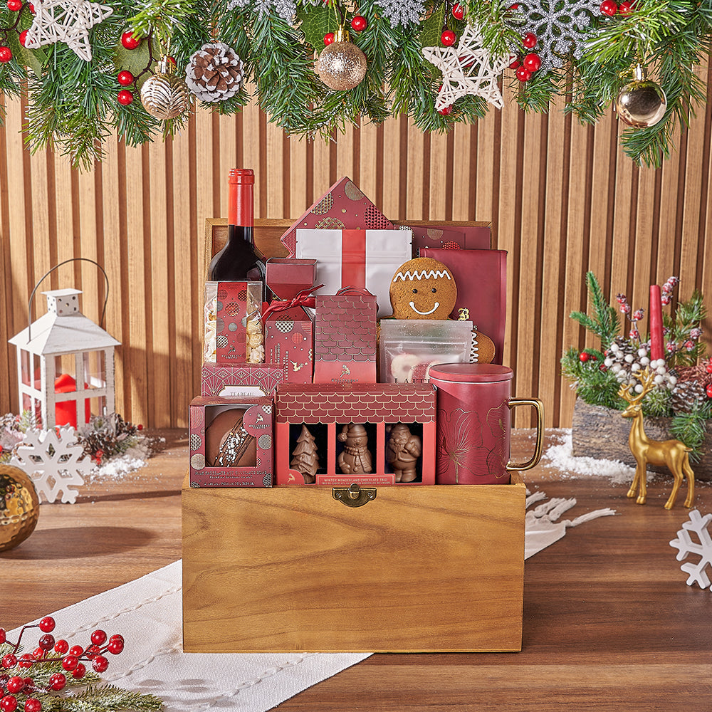 A Warm &amp; Festive Christmas Gift Box, christmas gift, christmas, chocolate gift, chocolate, wine gift, wine, cookie gift, cookie, New York City delivery